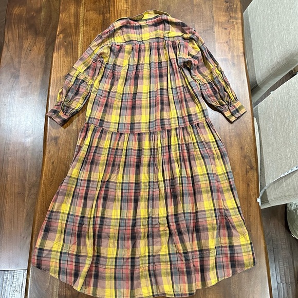 Anthropologie Pilcro Long-Sleeve Tiered High-Low Dress Fall Plaid Collar Boho M - Picture 4 of 9